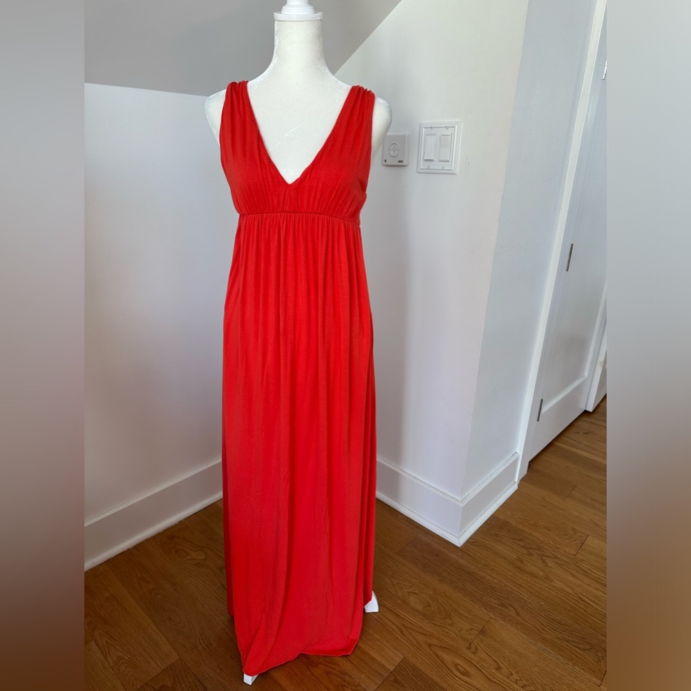 V neck coral Loft maxi dress size M